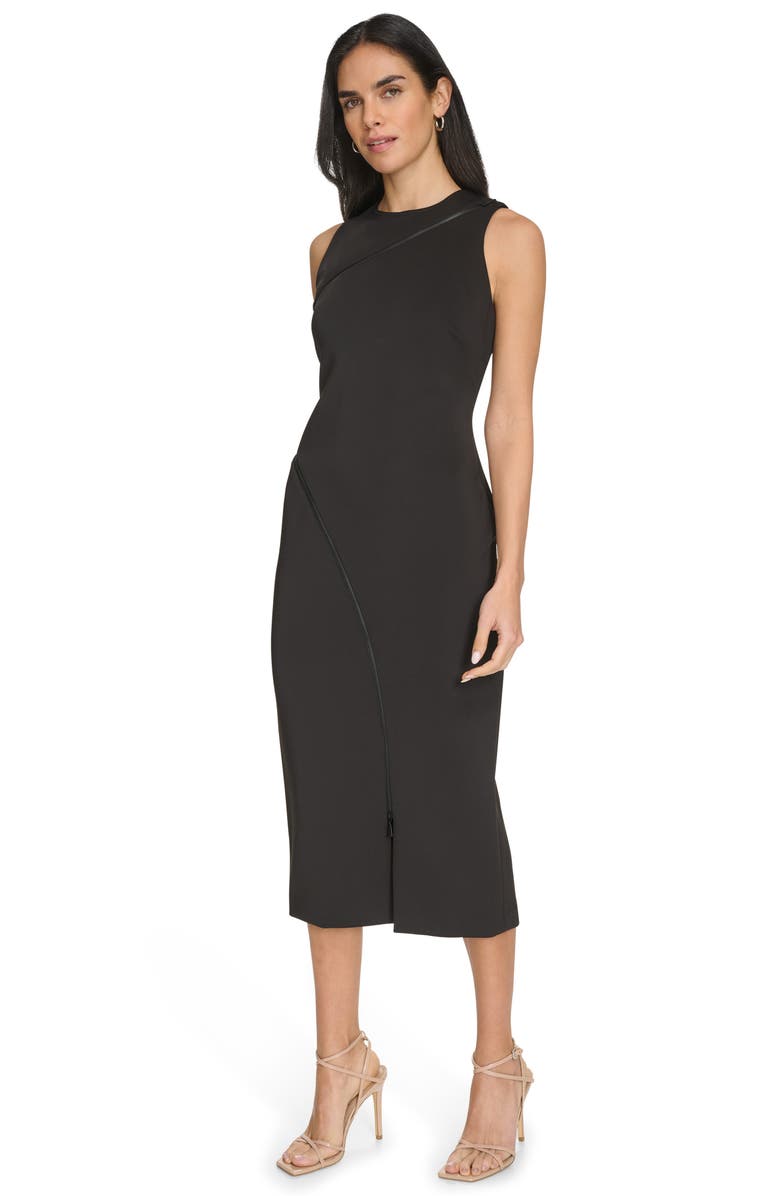 Calvin Klein Zipper Trim Sleeveless Midi Sheath Dress, Alternate, color,