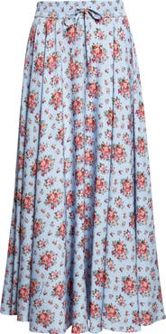 Dolce&Gabbana Floral Bouquets Gathered Stretch Charmeuse A-Line Midi Skirt