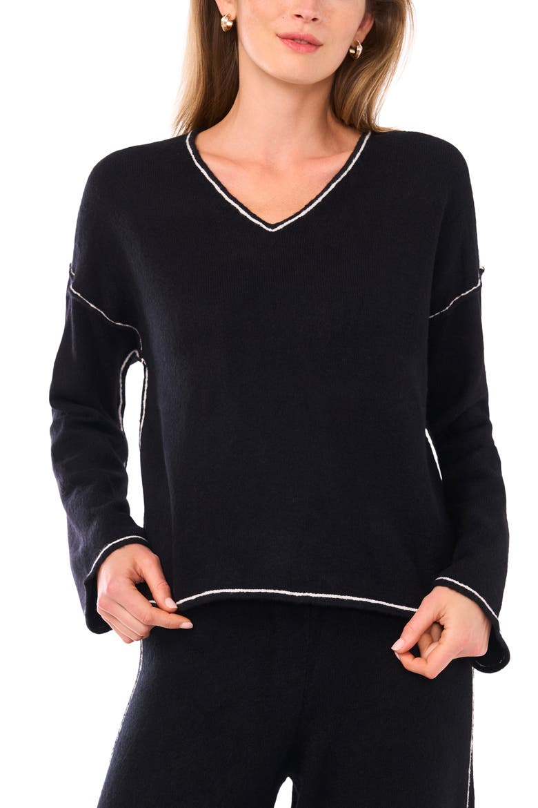 V-Neck Sweater & Pants Set, Alternate, color, RICH BLACK