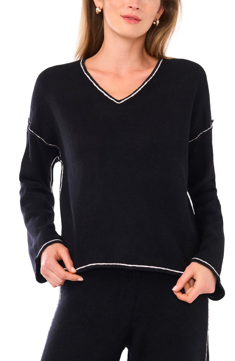 Vince Camuto V-Neck Sweater & Pants Set, Alternate, color, Rich Black