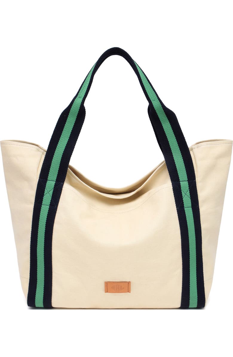 New Amsterdam Leatherworks Liliana Cotton Canvas Large Tote Bag, Main, color, Natural/ Kelly