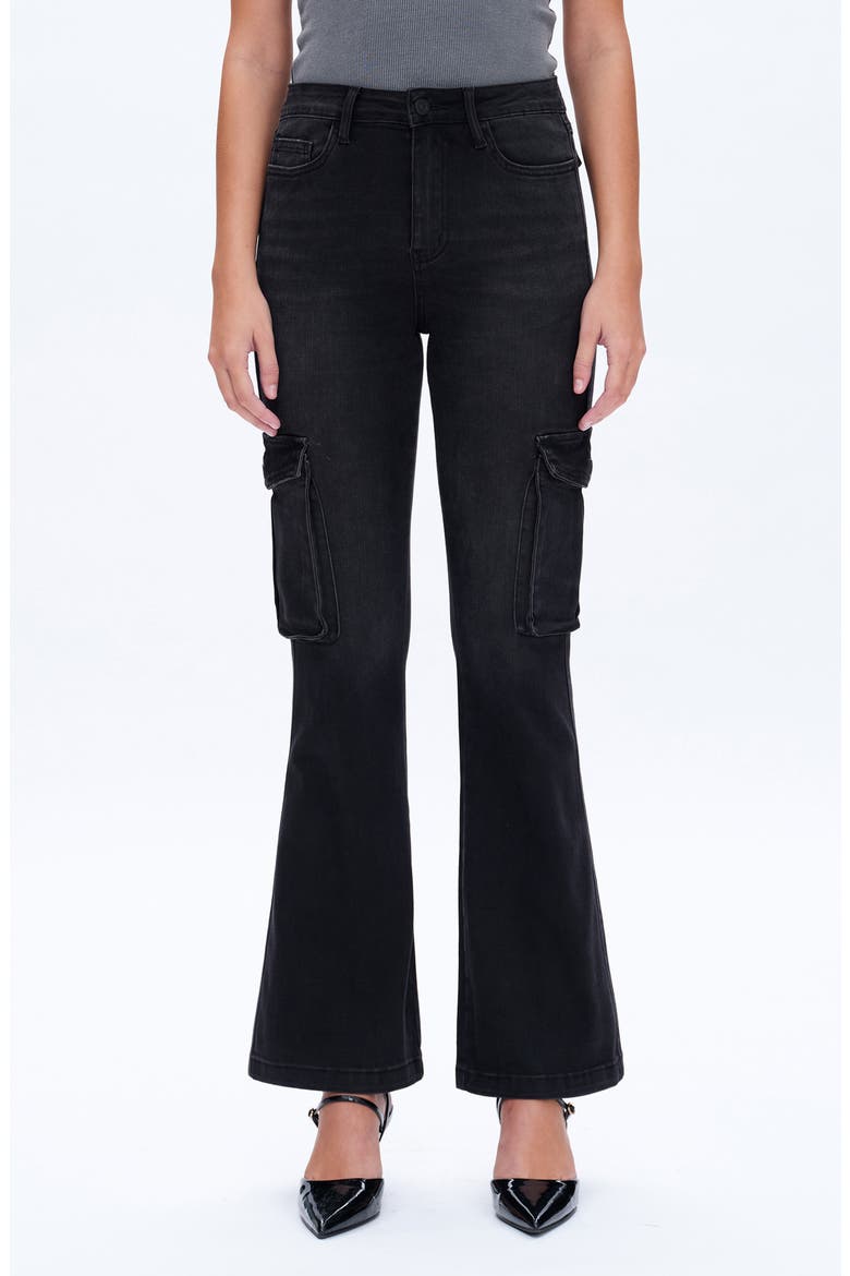 Amy High Waist Flare Cargo Jeans, Main, color, BLACK