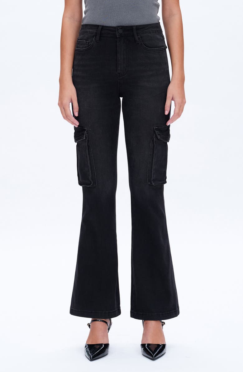 Bayeas Amy High Waist Flare Cargo Jeans, Main, color, Black