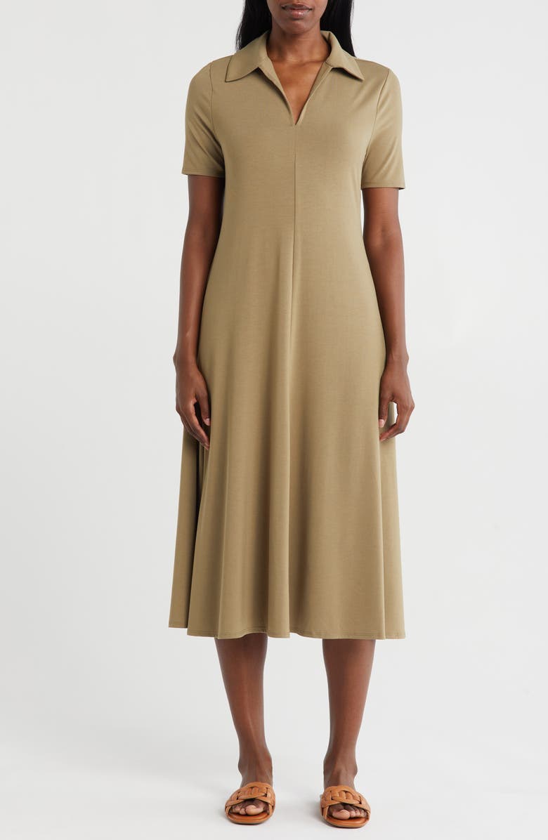NORDSTROM RACK Short Sleeve Knit Polo Dress, Main, color, Olive Covert