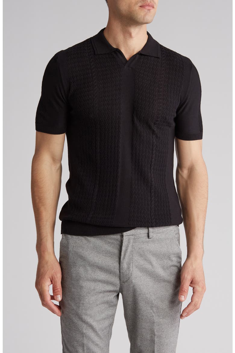 Textured Sweater Knit Johnny Collar Polo, Main, color, BLACK