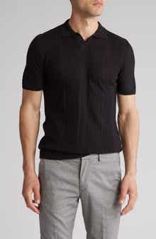 Textured Sweater Knit Johnny Collar Polo