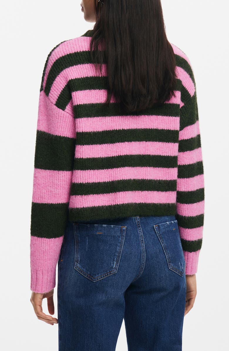 Desigual Hamilton Stripe Crewneck Sweater, Alternate, color, Dark Pink