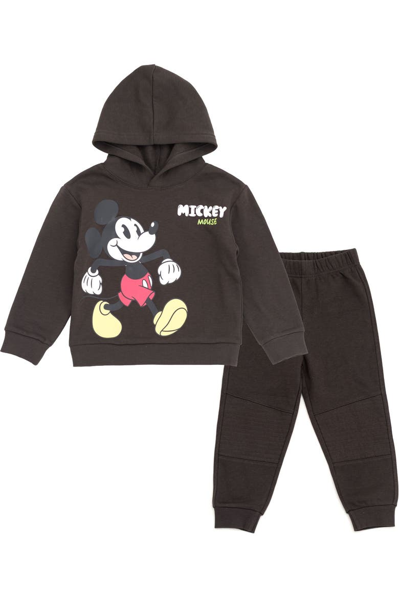 Mickey Mouse Fleece 2-Piece Hoodie and Pants Set, Main, color, Mickey Charcoal Lime