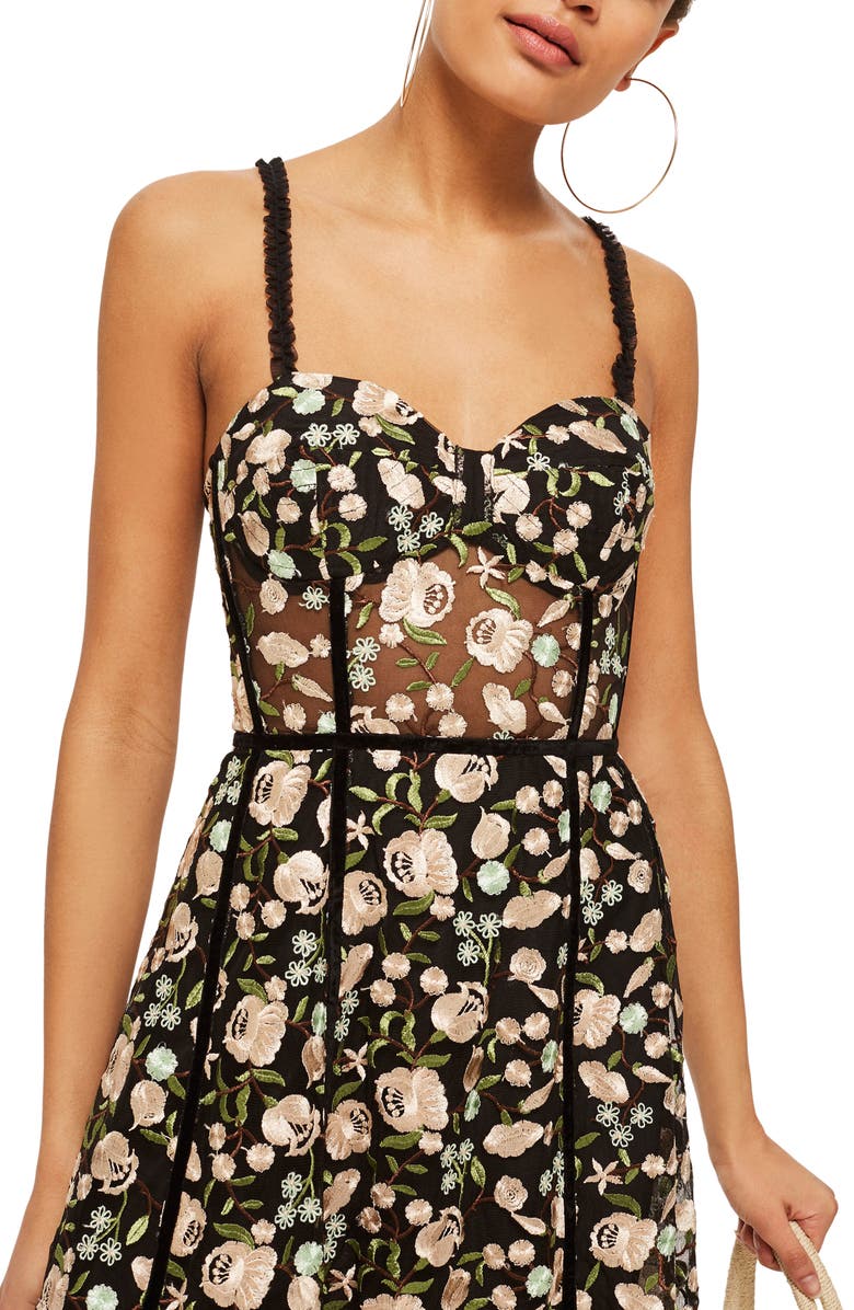 Topshop Floral Corset Midi Dress, Alternate, color, 