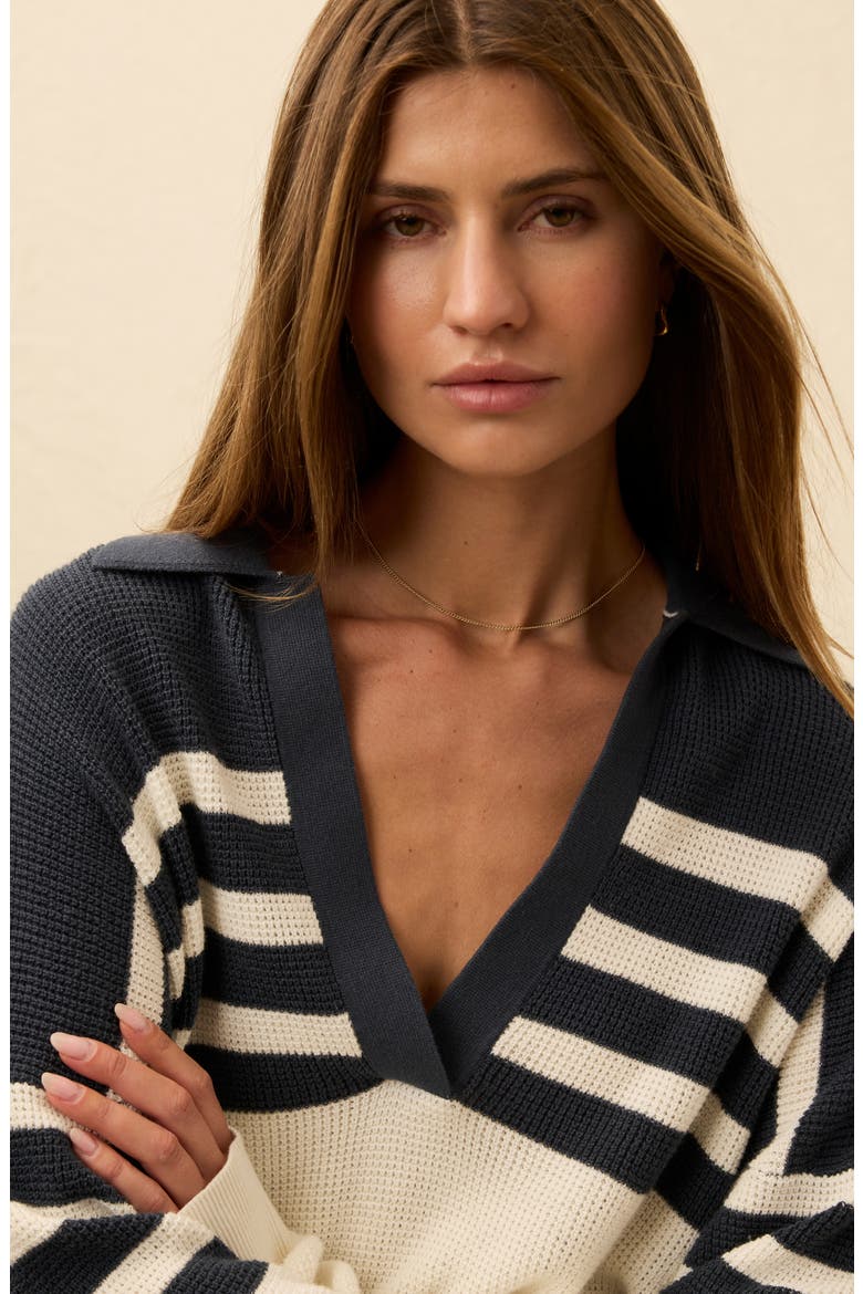 Stripe Organic Cotton & Cashmere Johnny Collar Sweater, Alternate, color, PIER WAVES