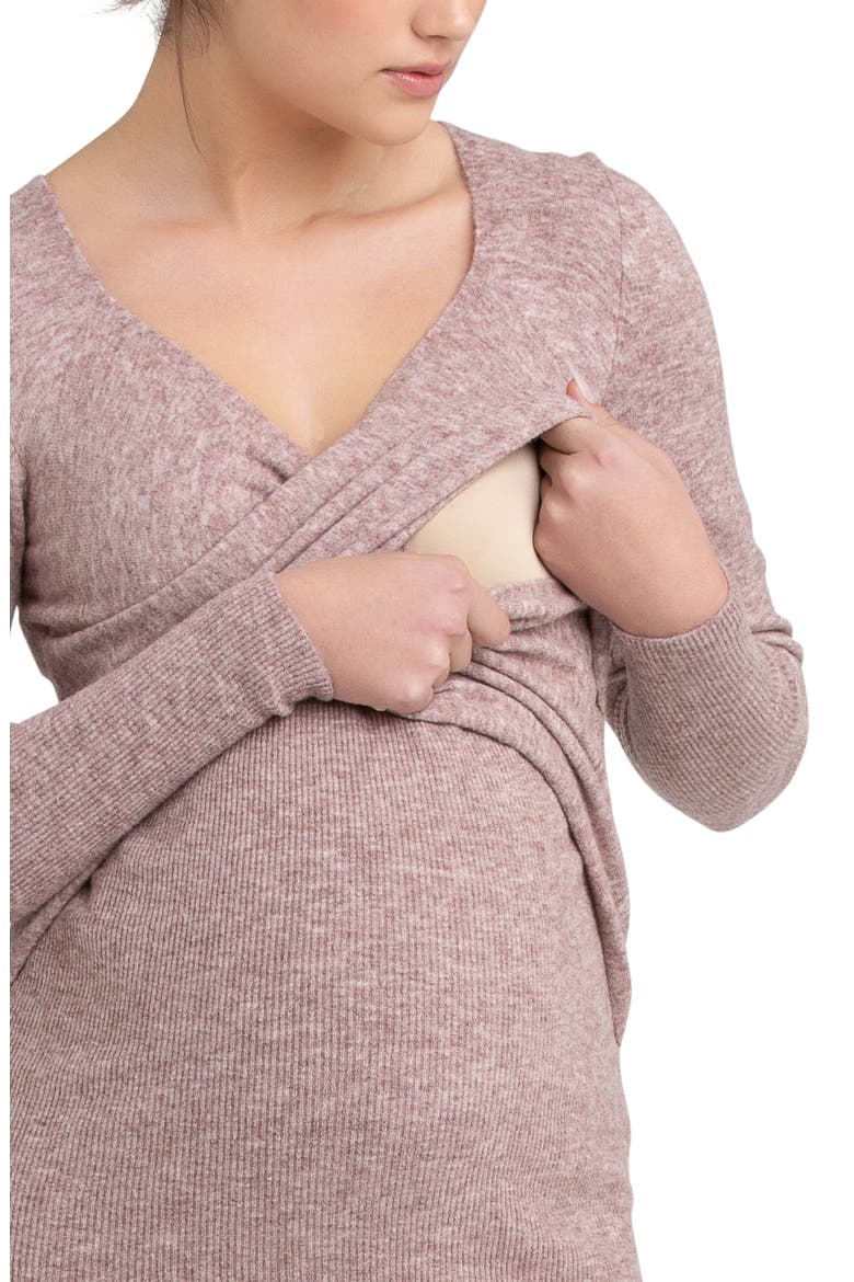 Heidi Long Sleeve Maternity/Nursing Dress, Alternate, color, PINK MARL