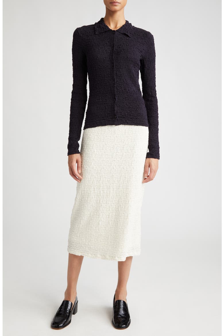 Smocked Cotton Blend Midi Skirt, Alternate, color, GESSO