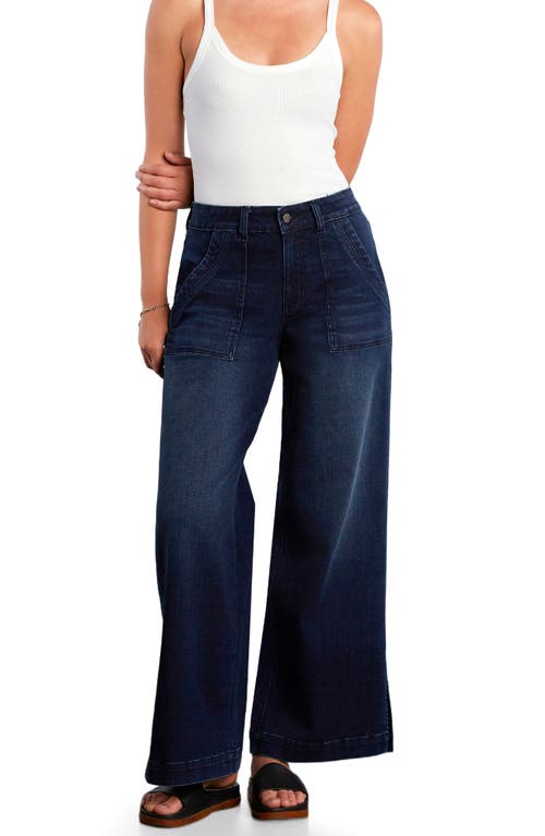 Hint Of Blu Jackie Side Slit High Waist Wide Leg Jeans In Blue