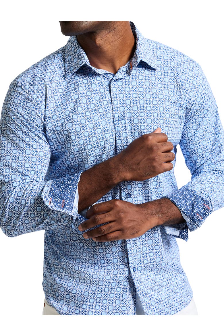 Big & Tall Caspian Geometric Stretch Sport Shirt, Alternate, color, BLUE