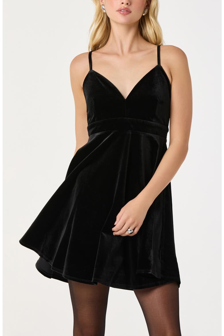 Velvet Skater Dress, Alternate, color, BLACK