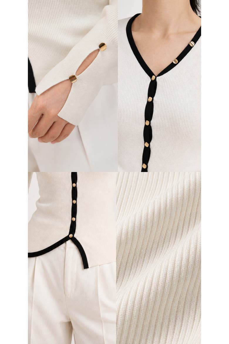 Contrast Trim Wool Blend V-Neck Cardigan, Alternate, color, Ivory