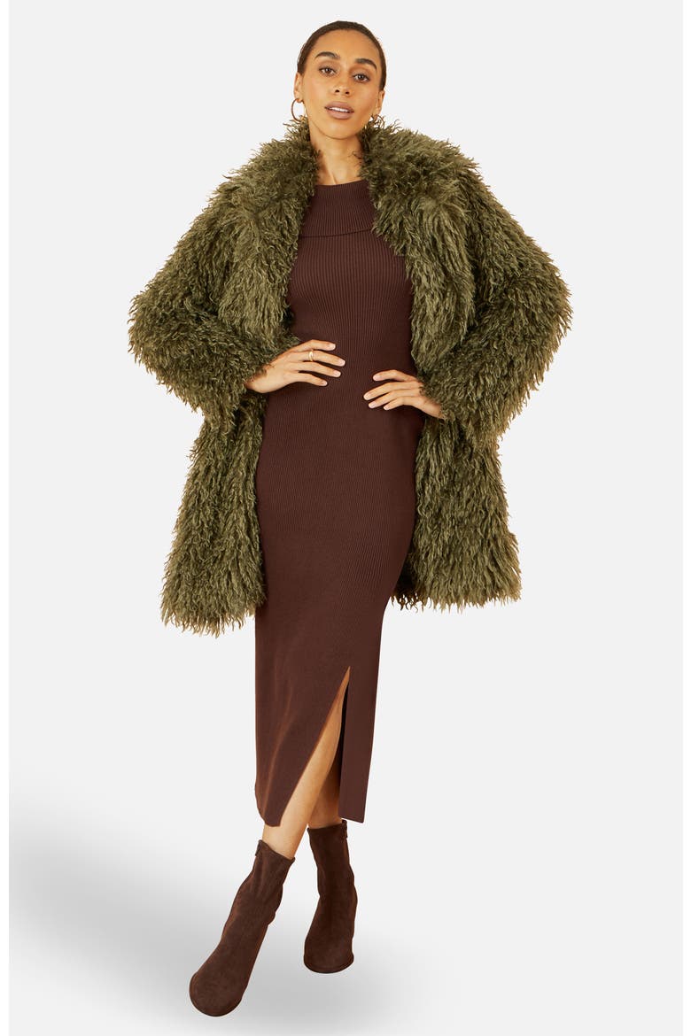 Luxe Long Hair Faux Fur Coat, Alternate, color, Green