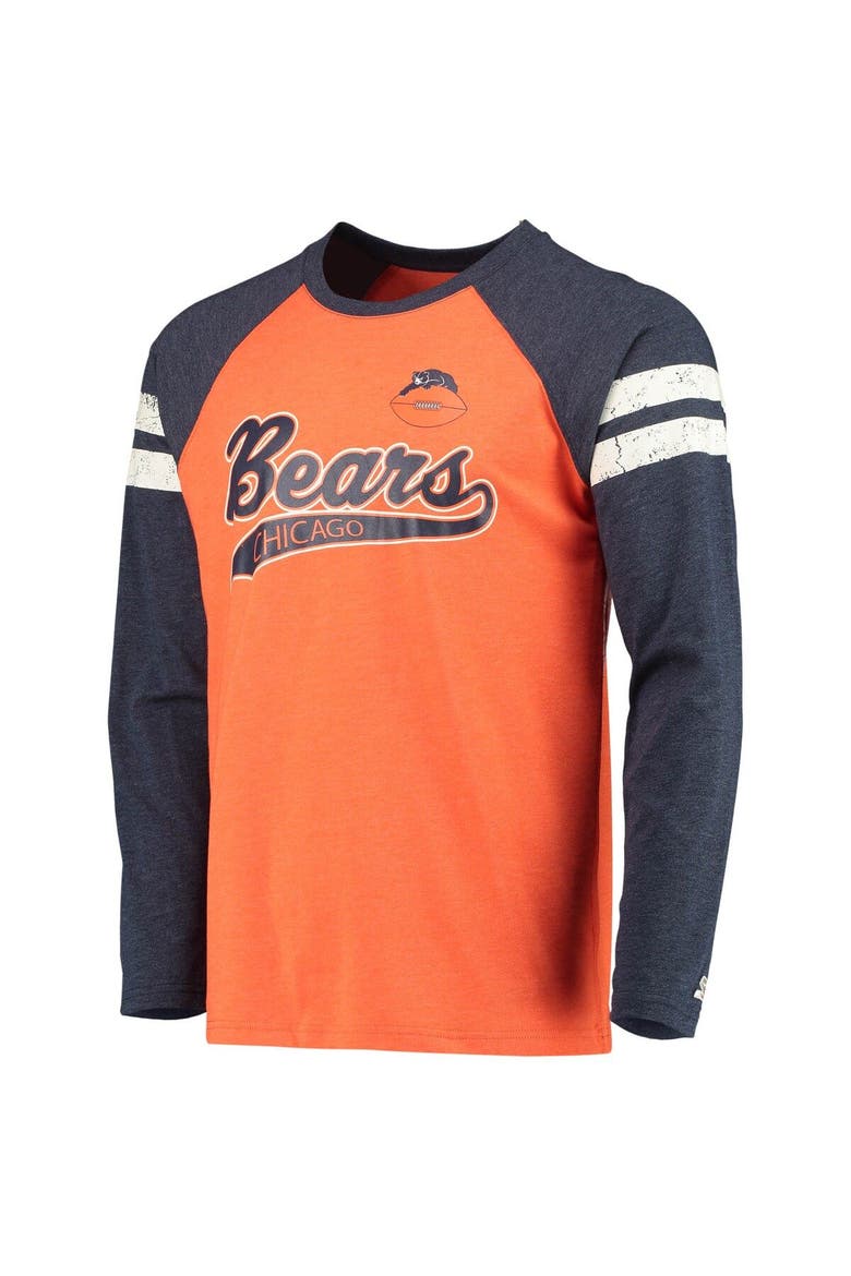 Men's Starter Orange/Navy Chicago Bears Throwback League Raglan Long Sleeve Tri-Blend T-Shirt, Alternate, color, Orange