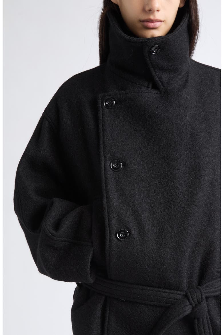 Short Wool & Alpaca Wrap Coat, Alternate, color, BLACK