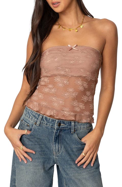 Ballet Floral Lace Crop Tube Top