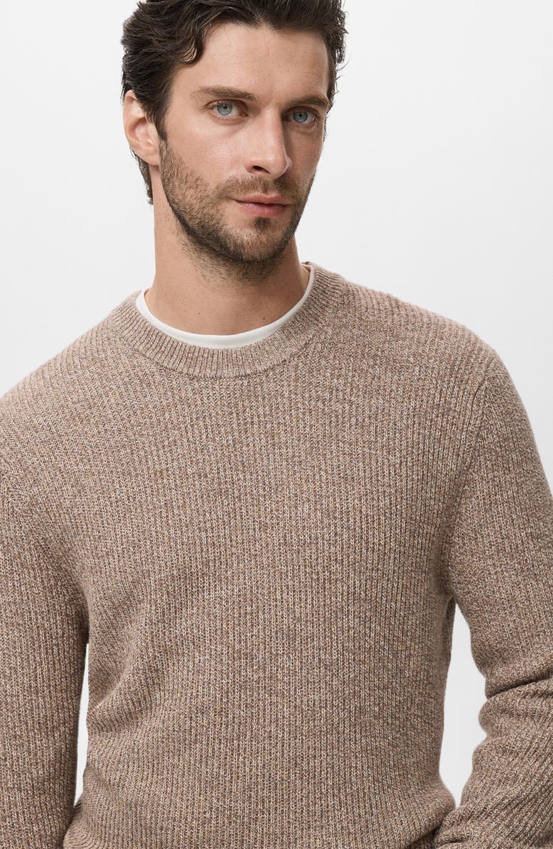 MANGO Marled Cotton Crewneck Sweater, Alternate, color, Beige