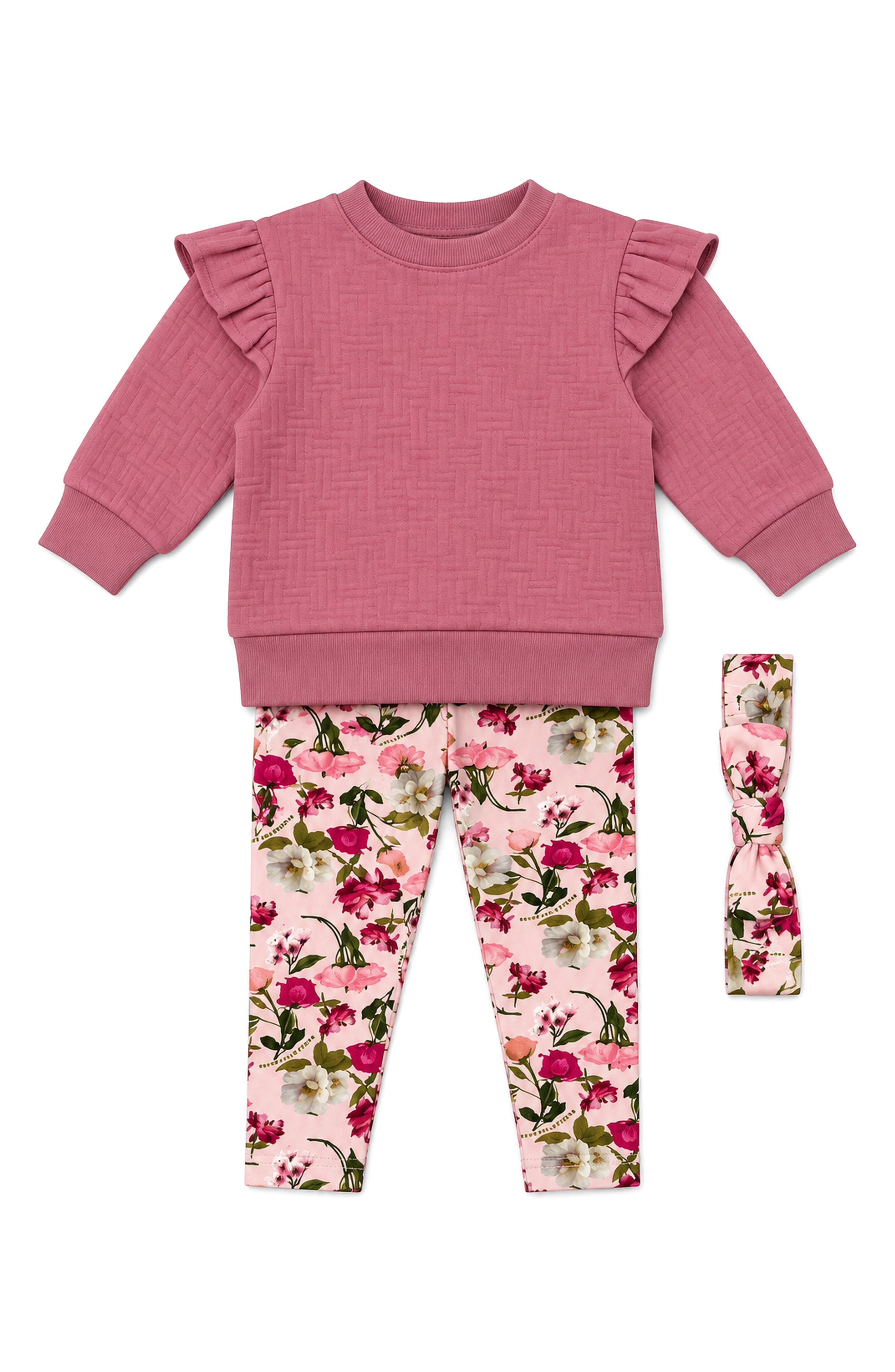 3-Piece Ruffle Pullover, Leggings & Headband Set