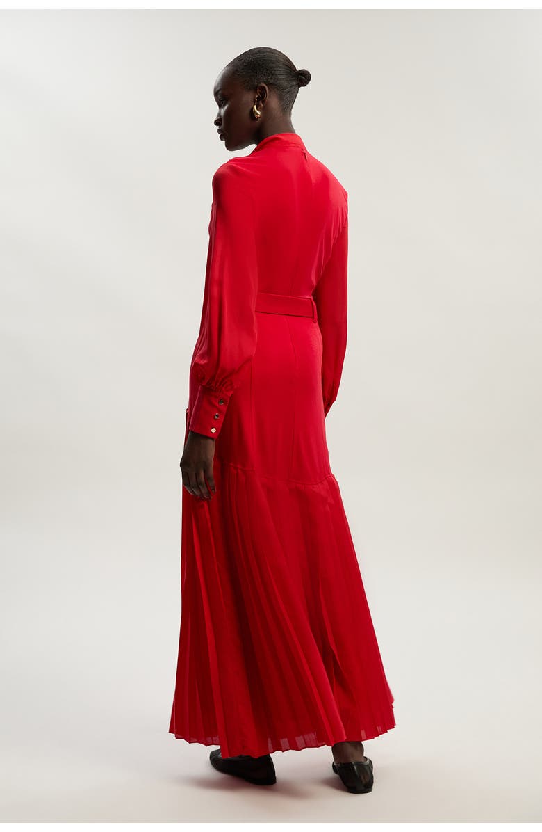 Karen Millen Jersey Ponte Georgette Mix Midi Dress, Alternate, color, Red