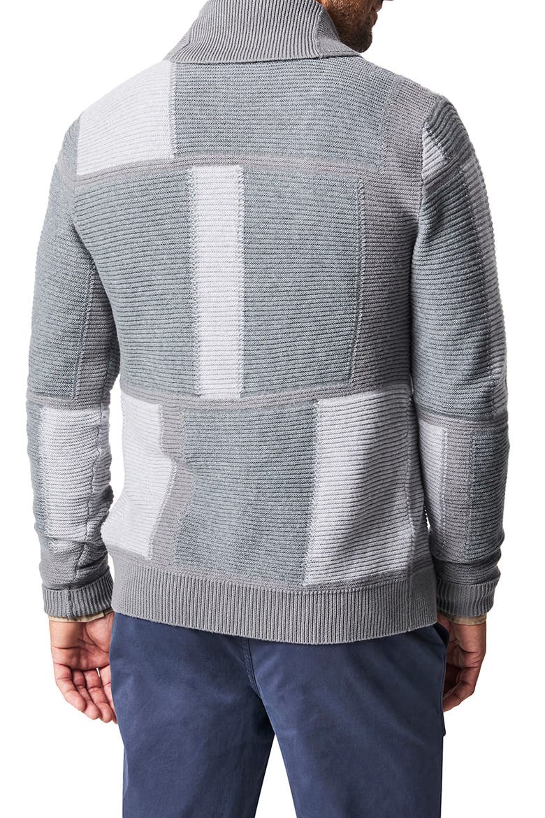 Patchwork Intarsia Wool & Cotton Shawl Collar Cardigan, Alternate, color, WASHED GREY MELANGE MULTI