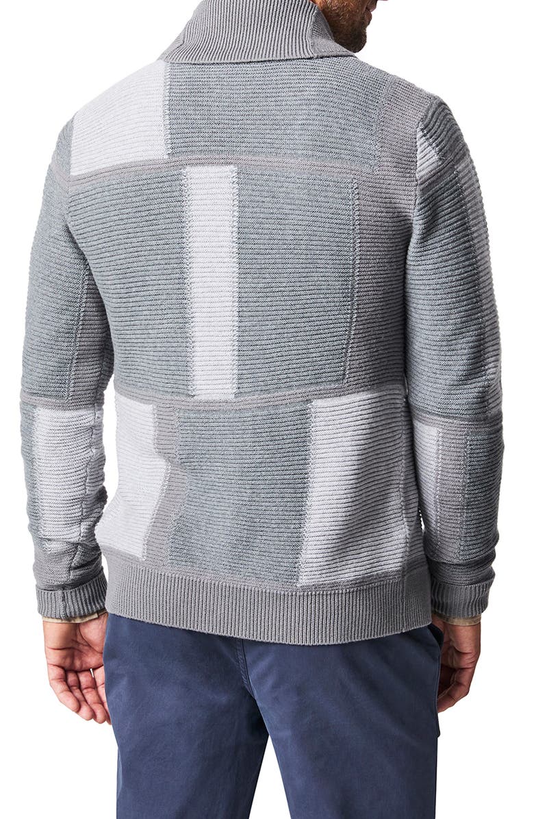 Billy Reid Patchwork Intarsia Wool & Cotton Shawl Collar Cardigan, Alternate, color, 