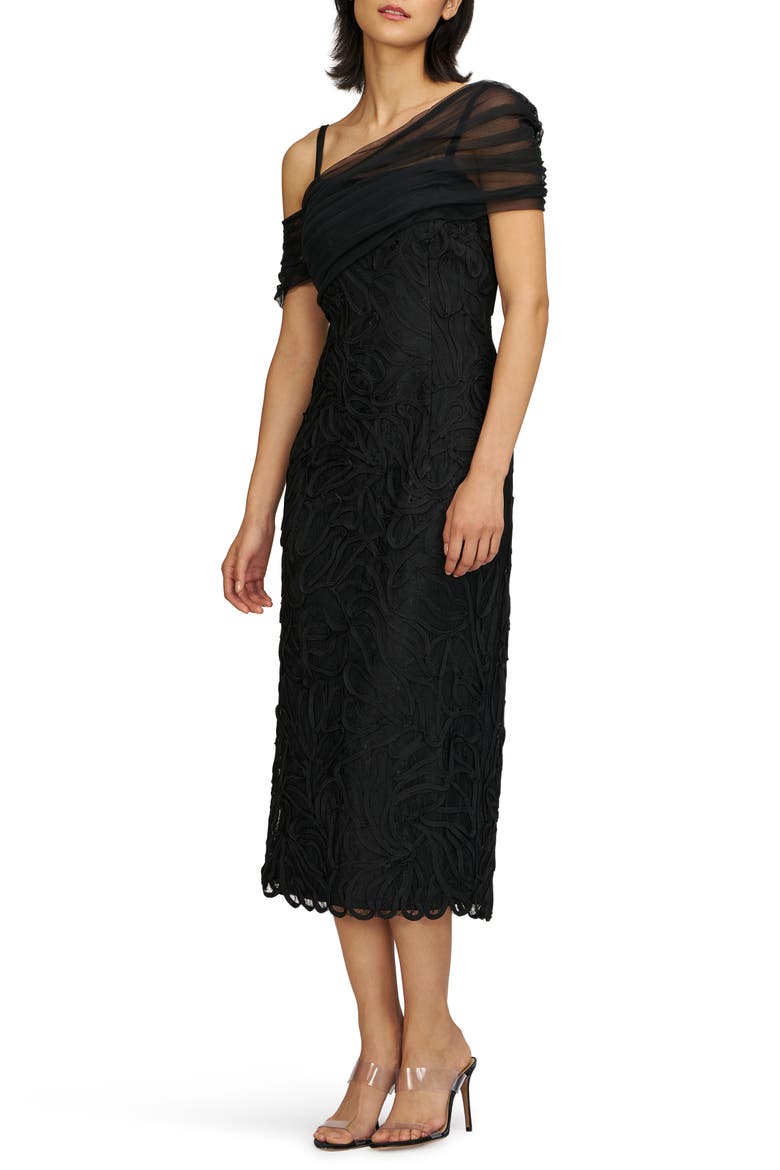 Addilyn Soutache Mesh Cold-Shoulder Cocktail Dress, Alternate, color, BLACK