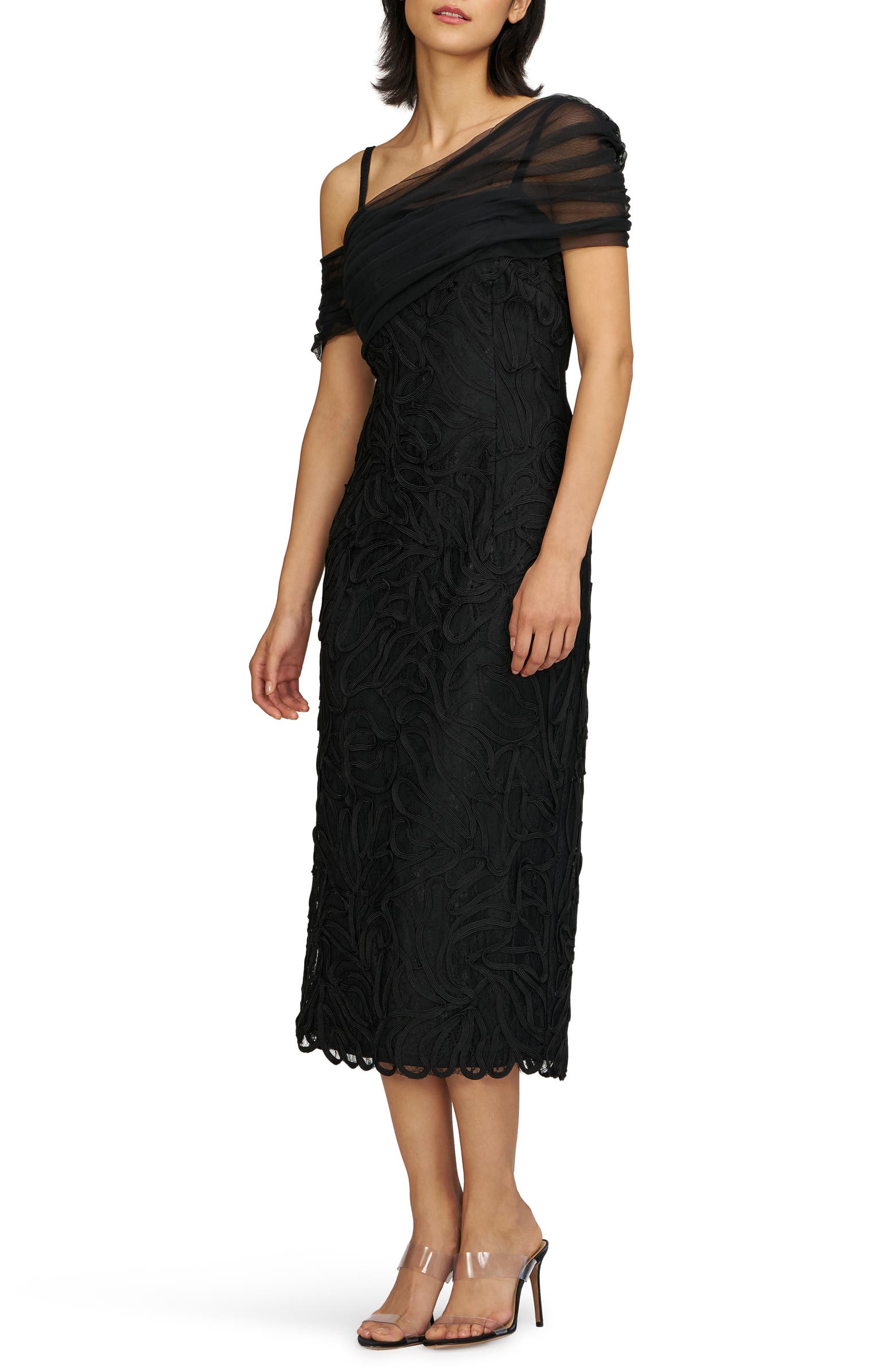 JS Collections Addilyn Soutache Mesh Cold-Shoulder Cocktail Dress ...