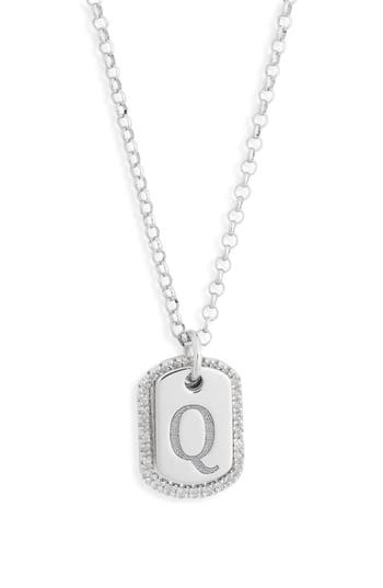 Meshmerise Diamond Initial Dog Tag Pendant Necklace In White-q