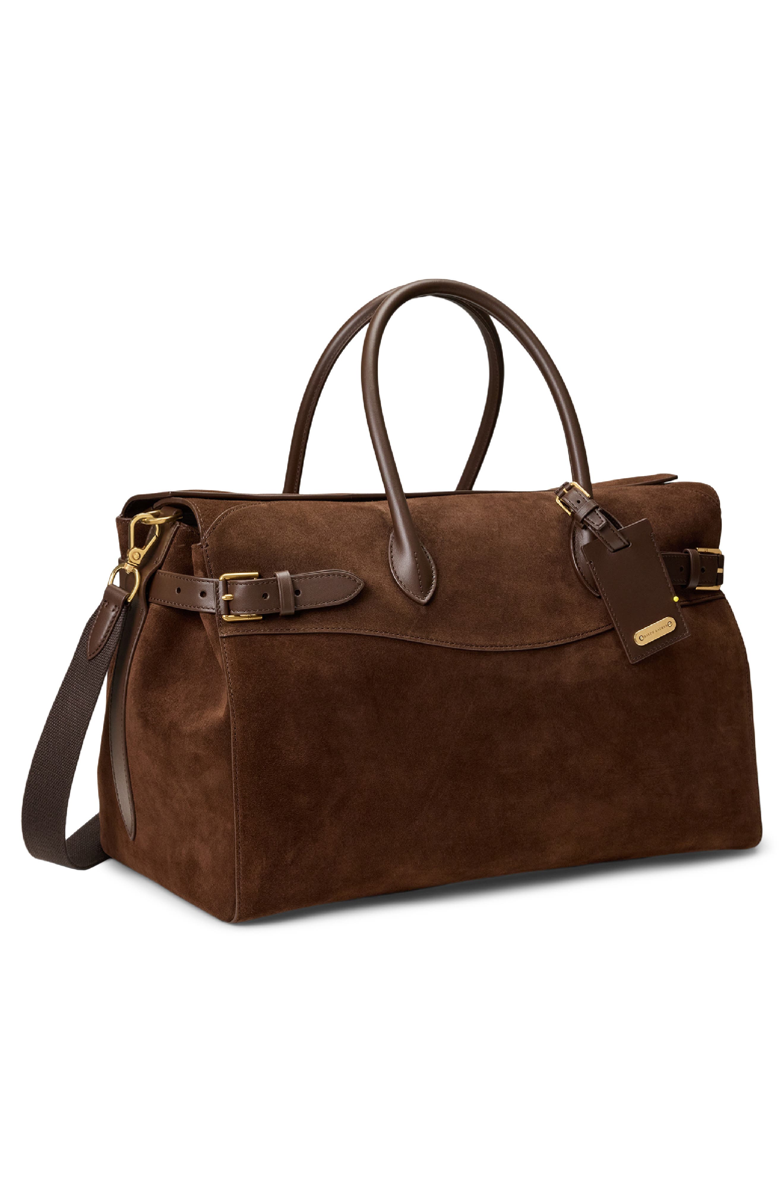 Calfskin Suede Duffle Bag, Alternate, color, MOCHA