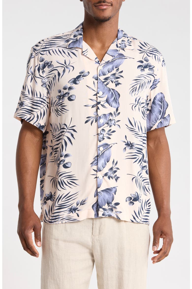 Relaxed Fit Floral Camp Shirt, Main, color, OFF WHITE