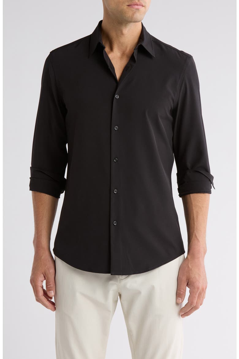 Long Sleeve Performance Stretch Shirt, Main, color, BLACK