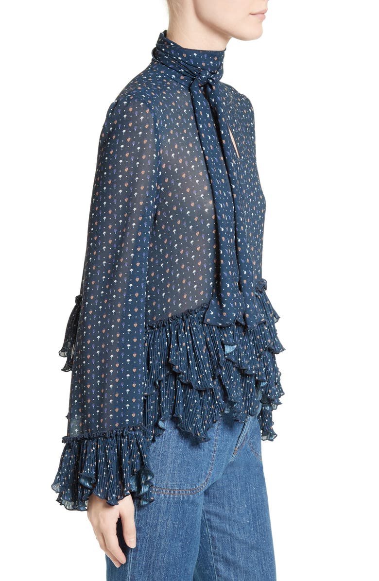 See by Chloé Tie Neck Ruffle Hem Blouse, Alternate, color,