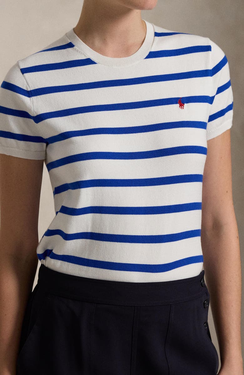 Polo Ralph Lauren Stripe Short Sleeve Cotton Blend Sweater, Alternate, color,