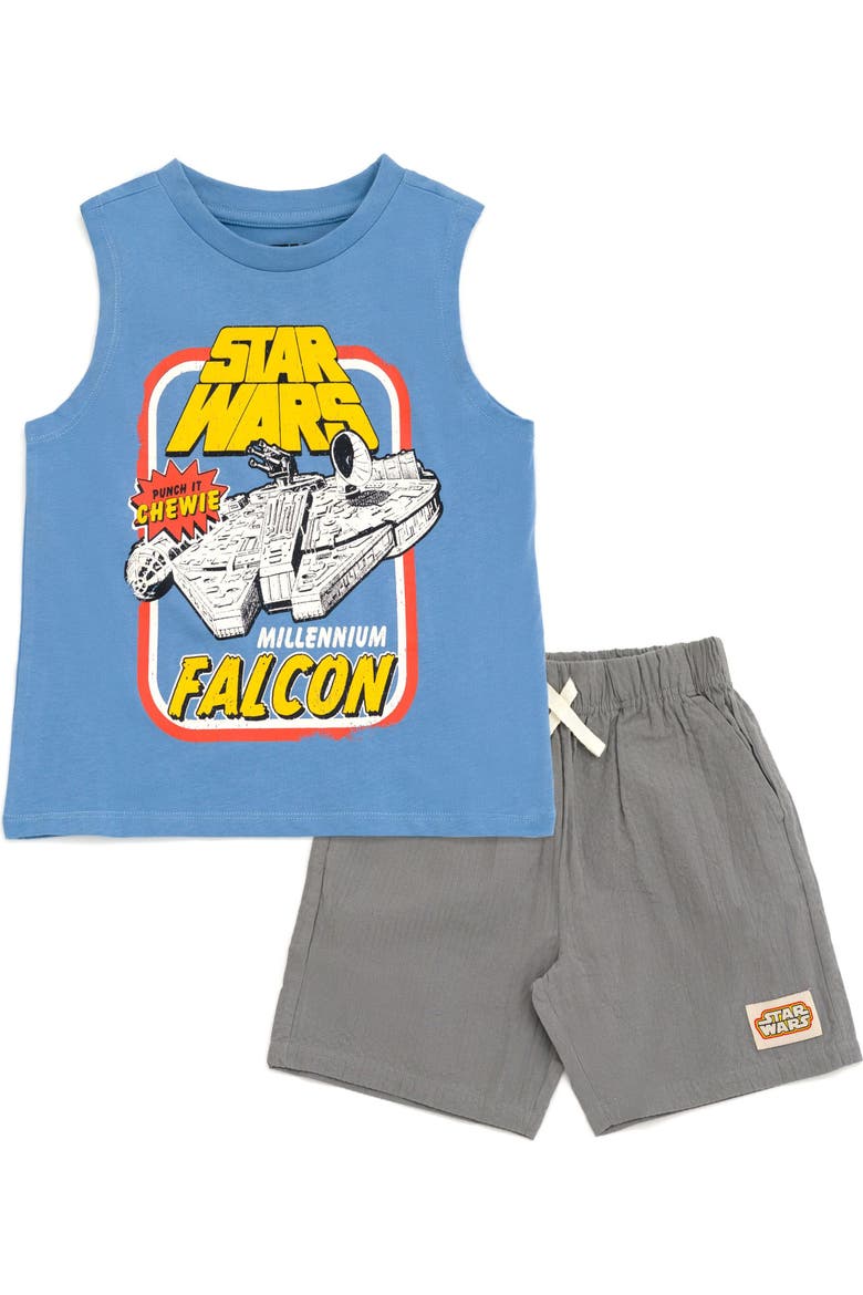 Millennium Falcon Sleeveless 2-Piece Tank Top and Shorts Set, Main, color, Bright Blue and Grey