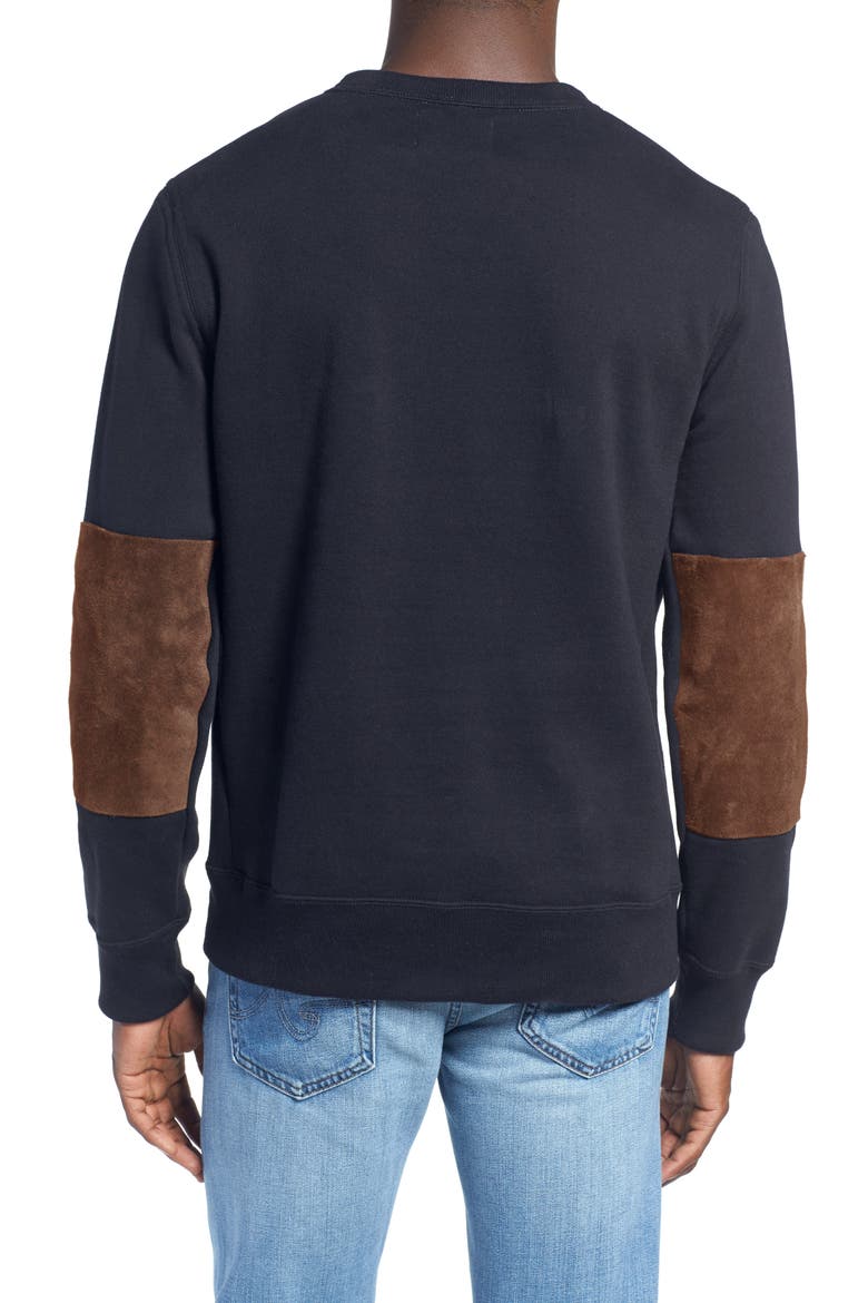 Dover Crewneck Sweatshirt with Leather Elbow Patches, Alternate, color, DK MIDNIGHT