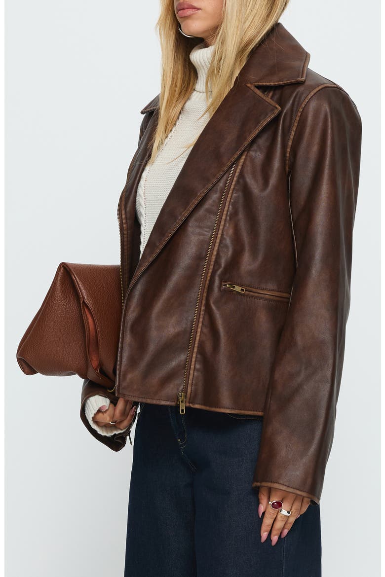 Vyolette Faux Leather Jacket, Alternate, color, WASHED BROWN