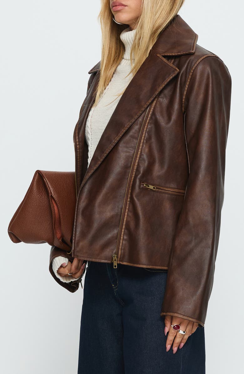 Princess Polly Vyolette Faux Leather Jacket, Alternate, color, Washed Brown