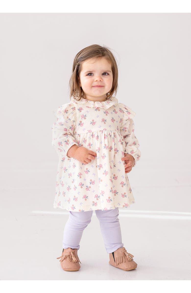 Mabel + Honey Mabel and Honey Mia Two-Piece Set for Toddler Girls, Ruffled Floral Off-White Blouse and Lavender Leggings, 2-Piece., Alternate, color, Purple