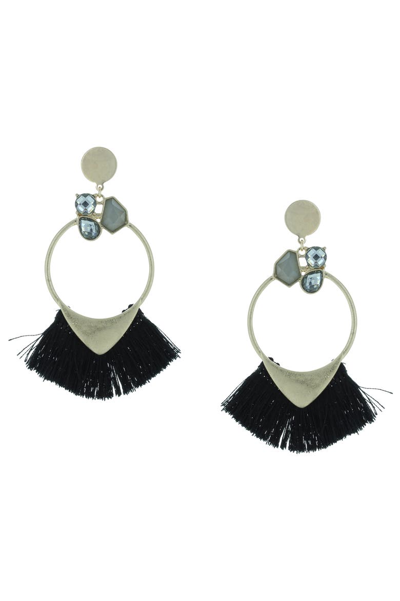 Gold-Plated Mamba Fringe Drop Earrings, Main, color, WORN GOLD/ BLACK