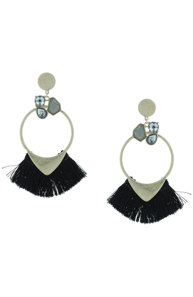OLIVIA WELLES Gold-Plated Mamba Fringe Drop Earrings, Main, color, Worn Gold/ Black