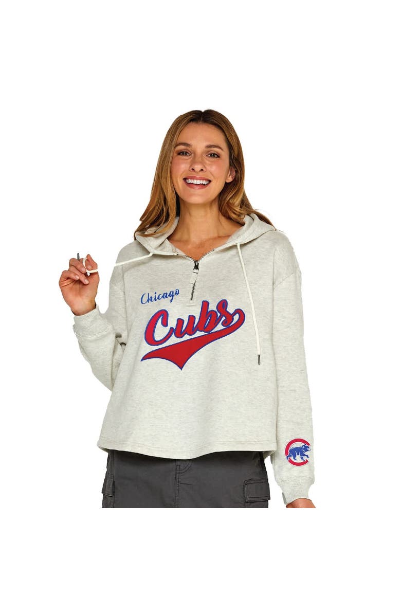 SOFT AS A GRAPE Women's Soft as a Grape  Oatmeal Chicago Cubs Fleece Quarter-Zip Hoodie, Alternate, color, 