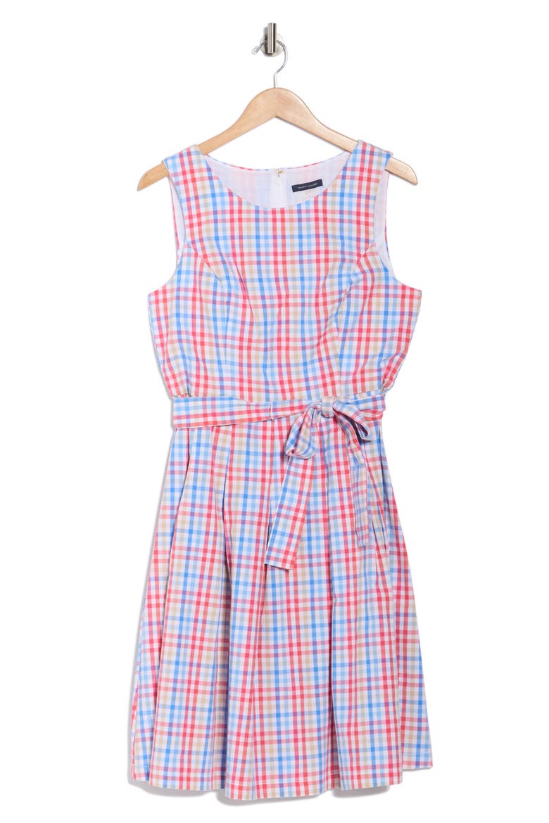 Gingham Sleeveless Cotton Fit & Flare Dress, Alternate, color, FRENCH BLUE MULTI