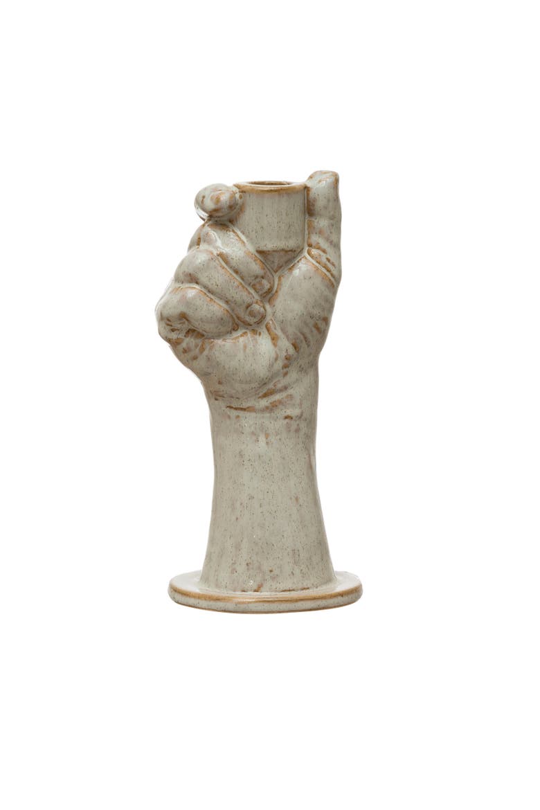 Stoneware Hand Taper Holder, Reactive Glaze, Cream Color, Main, color, Cream