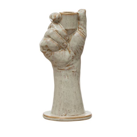 Stoneware Hand Taper Holder, Reactive Glaze, Cream Color (Each One Will Vary)