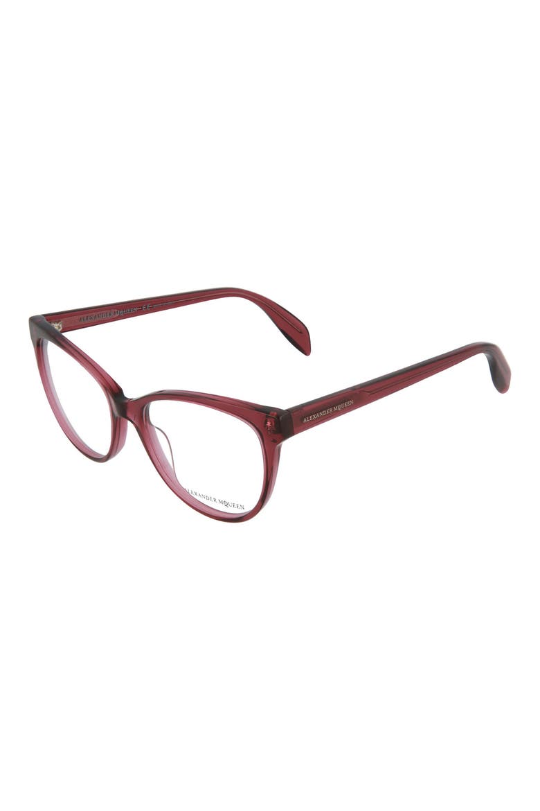 Alexander McQueen 53mm Cat Eye Optical Frames, Alternate, color, SHINY TRASPARENT PINK/ TRN