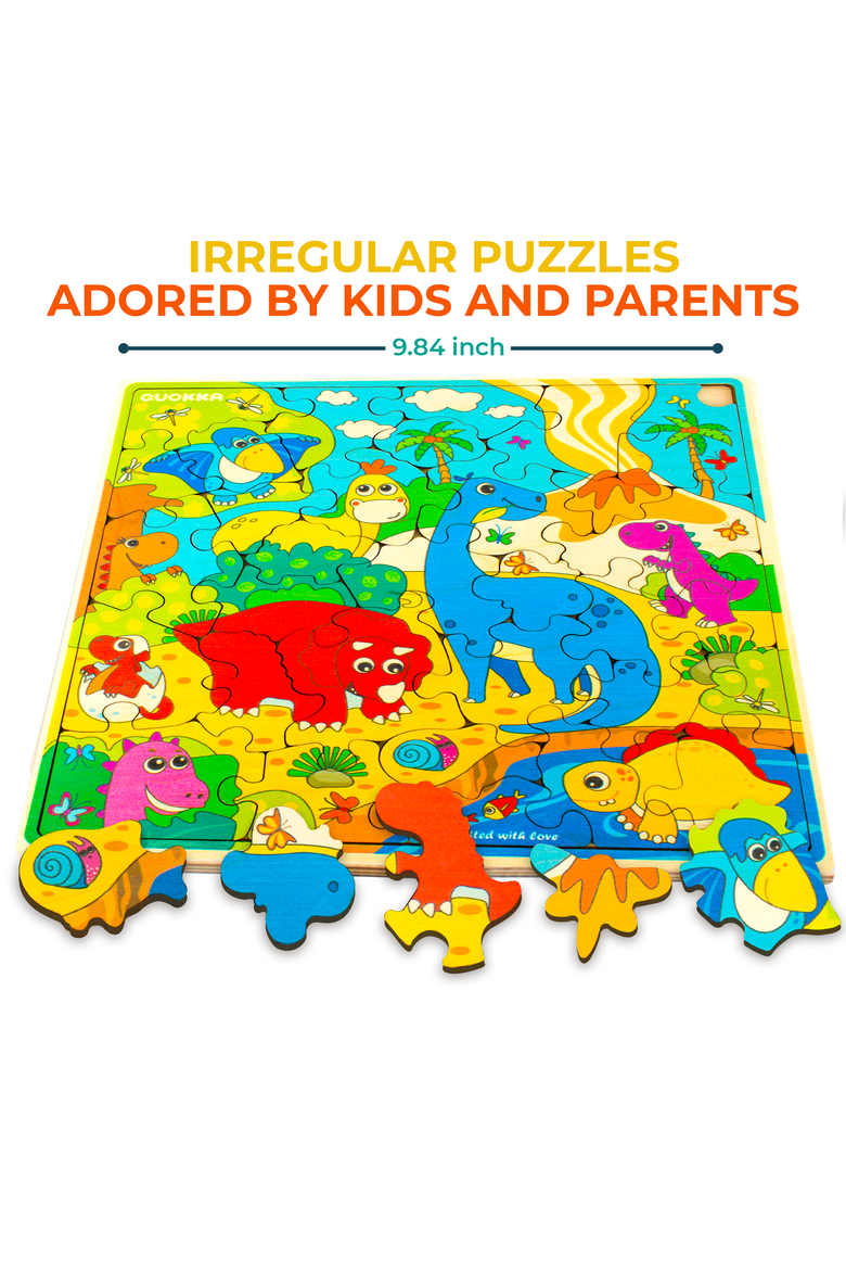 Kids Wooden Puzzles - 28-Piece Jigsaw Puzzles, Alternate, color, Dino